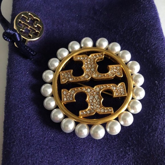 Tory Burch Gold Miller Pavé Pearl Brooch - Picture 15 of 16